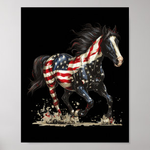 Poster Cavalo Patriótico Bandeira Dos EUA Vintage Cavalo