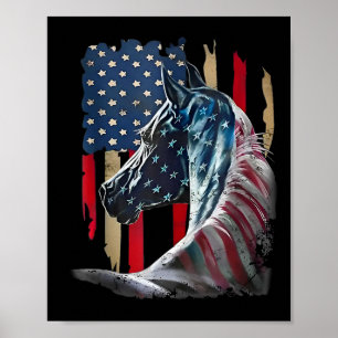 Poster Cavalo Patriótico Bandeira Dos EUA Vintage Cavalo