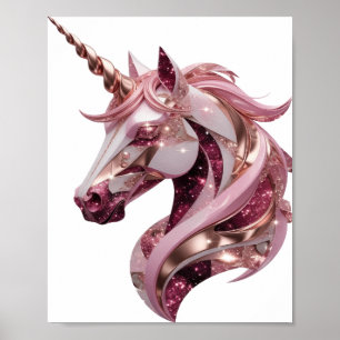 Poster Cavalo Prateado UNICÓRNI Arte de Texto 3D