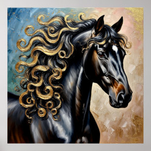 Poster Cavalo Preto com Destaques Dourados