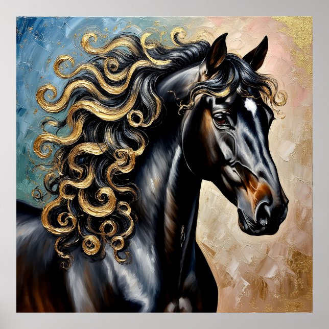 Poster Cavalo Preto com Destaques Dourados (Frente)