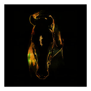 Pôster Cavalo preto de cores douradas e cobre vermelho