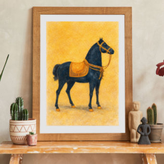 Poster Cavalo Preto Elegante com Arreios Dourados Arte