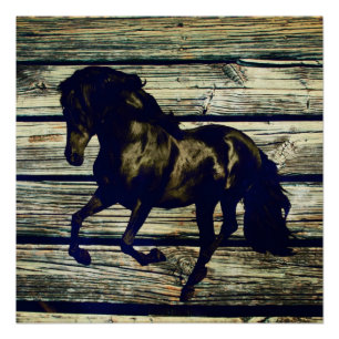 Pôster Cavalo Preto Equestre Equestre de Madeira Equestre