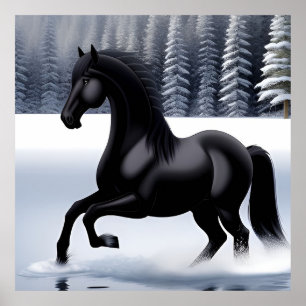 Poster Cavalo Preto Majestoso Dançando em uma Superfície 