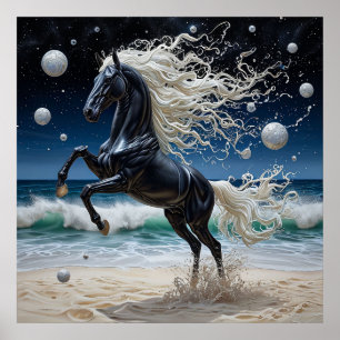 Poster Cavalo Preto Majestoso em Ornamentação Ornata