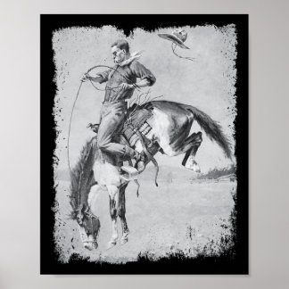 Poster Cavalo Rodeio Caubói País Ocidental Vintage Bronco