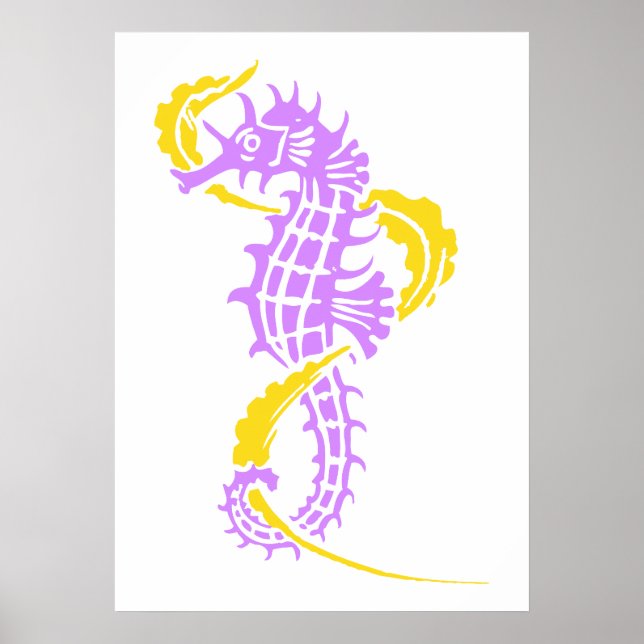 Poster Cavalo roxo, amarelo e algas marinhas (Frente)