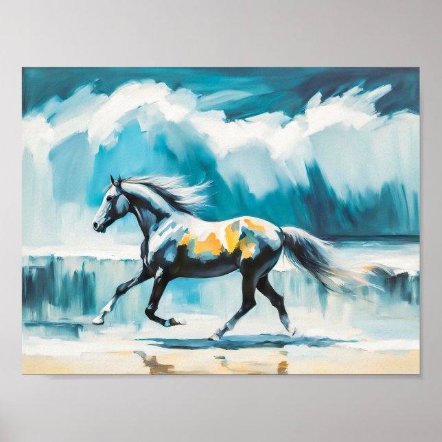 Poster Cavalo selvagem correndo ao longo da costa (Frente)