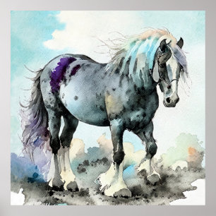 Poster Cavalo Shire Paciente Aquarela