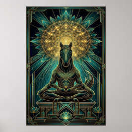 Poster Cavalo Silhueta Arte Deco Zen Espiritual Dourado