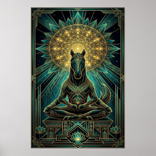 Poster Cavalo Silhueta Arte Deco Zen Espiritual Dourado