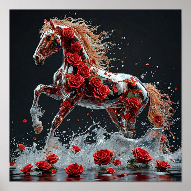 Poster 🌹 Cavalo Transparente Dentro da Rosa Fantasia Son (Frente)