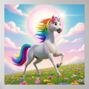 Poster Cavalo Unicórnio Arco-íris Mágico