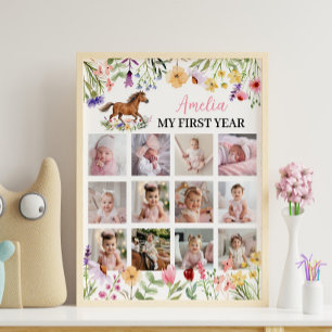 Poster Cavalo Wildflower Primeiro Ano Foto Sinal de Marco