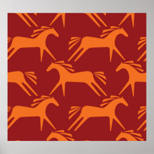 Poster Cavalos: Beleza Equestre Vermelha Sem Costura.