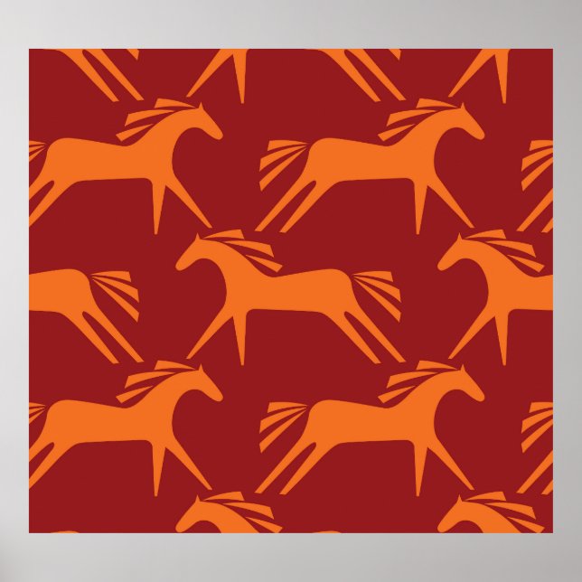 Poster Cavalos: Beleza Equestre Vermelha Sem Costura. (Frente)