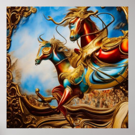 Poster Cavalos carrossel abstrato surreal colorido