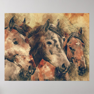 Poster Cavalos castanhos