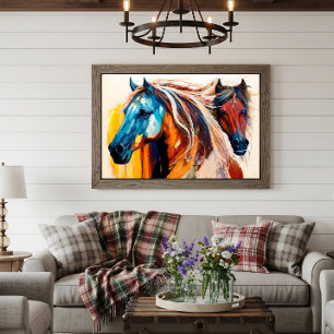 Poster Cavalos Coloridos Arte Vibrante