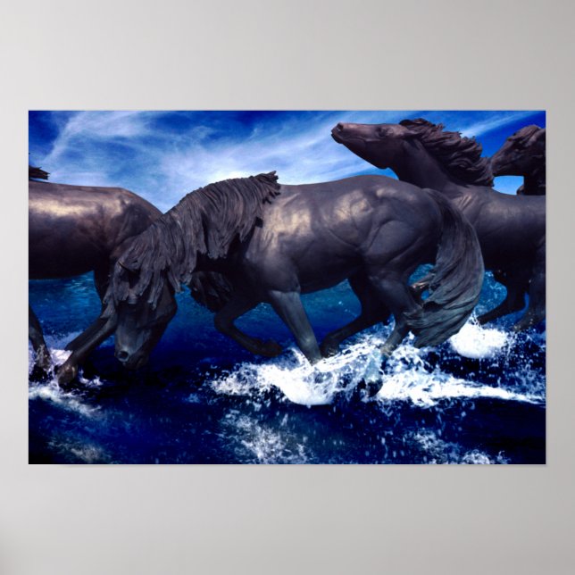 Poster Cavalos Correndo Na Paisagem Aquática (Frente)