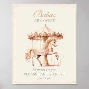 Poster  Cavalos de Carrossel Rosa Antigo São Doces Bebês 