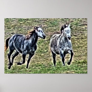 Pôster Cavalos de Cinza galopantes