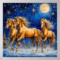 🌟 Cavalos de Desenho Animado Sob o Céu Noturno Es