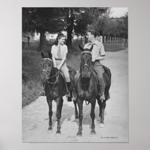 Pôster Cavalos de equitação do casal