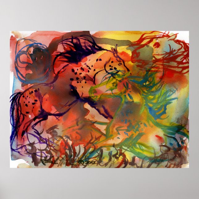 Poster Cavalos de Fogo Selvagens Abstrato (Frente)