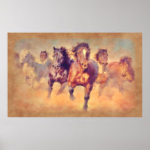 Cavalos de Mustang Selvagem Embripeja Aquarela