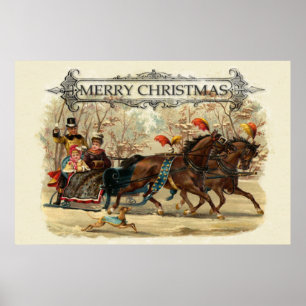 Poster Cavalos de Natal vintage diversão de férias de inv