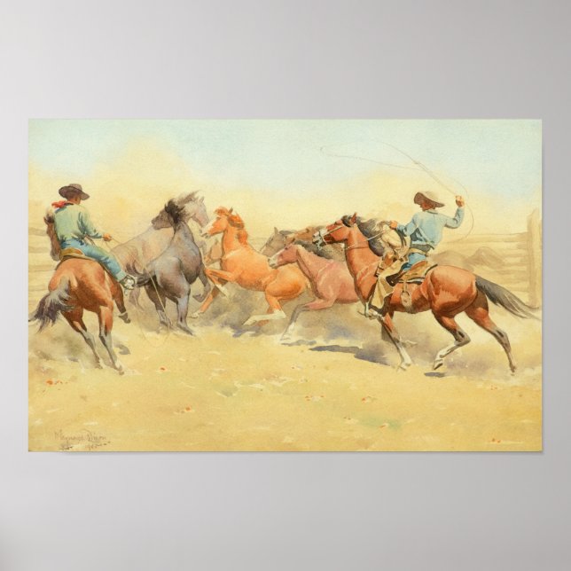 Poster Cavalos de Roping por Maynard Dixon (Frente)