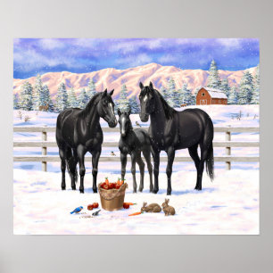 Poster Cavalos Do Quarto Negro Na Neve