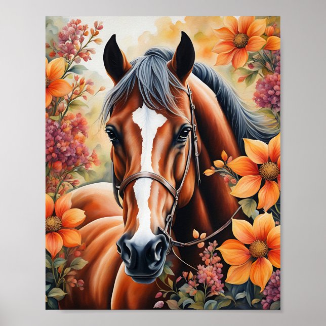 Poster Cavalos E Flores (Frente)
