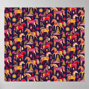 Poster Cavalos escandinavos: Design decorativa sem costur