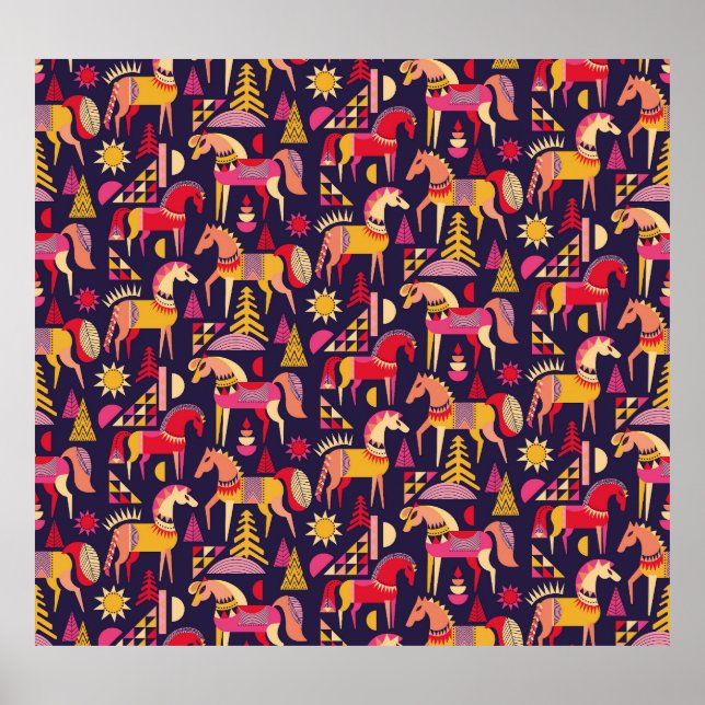 Poster Cavalos escandinavos: Design decorativa sem costur (Frente)