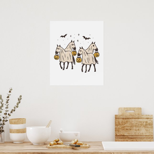 Poster Cavalos Fantasmas Fofos Halloween Doces ou Travess (Cozinha)