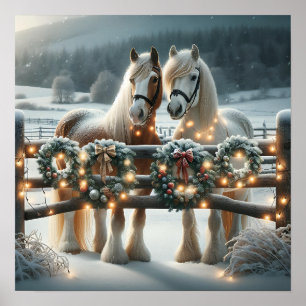 Poster Cavalos Festivos e Luzes de Natal