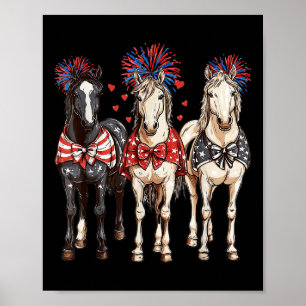 Poster Cavalos Fogo Patriótico de Bandeira Americana