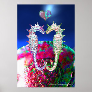 POSTER CAVALOS-MARINHOS APAIXONADOS, MÃE DE PÉROLA AZUL R
