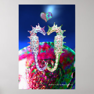 POSTER CAVALOS-MARINHOS APAIXONADOS, MÃE DE PÉROLA AZUL R
