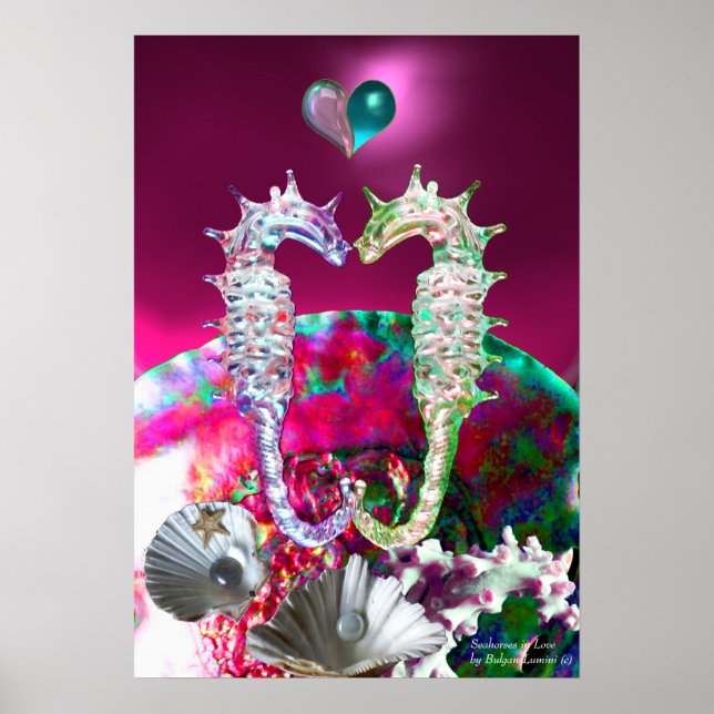 POSTER CAVALOS-MARINHOS APAIXONADOS, MÃE DE PÉROLA AZUL T (Frente)