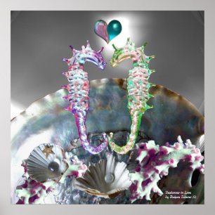 POSTER CAVALOS-MARINHOS APAIXONADOS, MÃE DE PÉROLA ROSA B