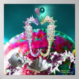 Pôster CAVALOS-MARINHOS APAixonados , MÃE-PEROLA ROSA AZU