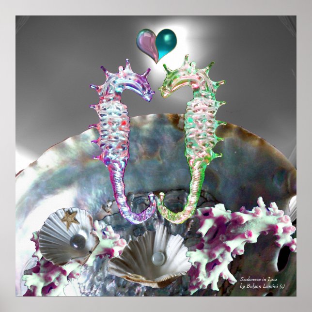 POSTER CAVALOS-MARINHOS APAIXONADOS, MÃE-PÉROLA ROSA E BR (Frente)
