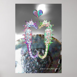 POSTER CAVALOS-MARINHOS APAIXONADOS PINK FUCHSIA MÃE DE P