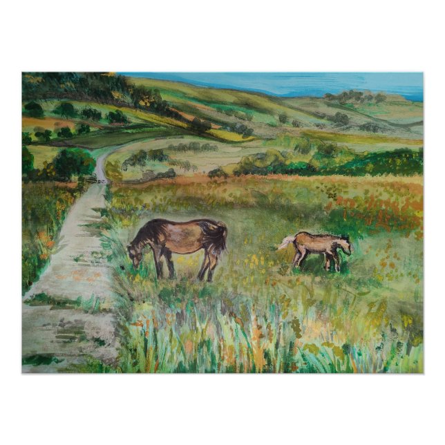 Pôster Cavalos no prado (Frente)