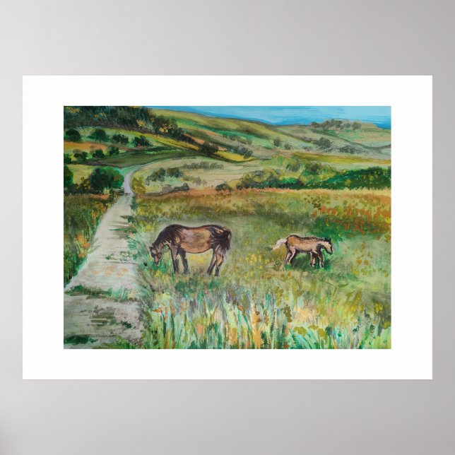 Poster Cavalos no prado (Frente)