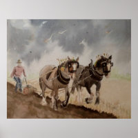 Cavalos Pesados Voando sob um céu pesado